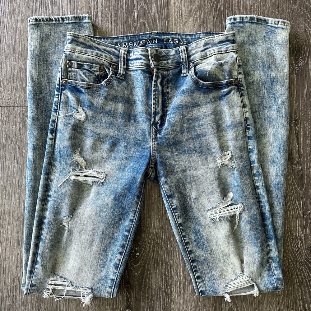 AE Young Money Stacked Skinny Blue Jeans